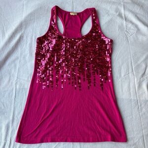 Vibrant Pink Sequin Racerback Y2K Festival Tank Top